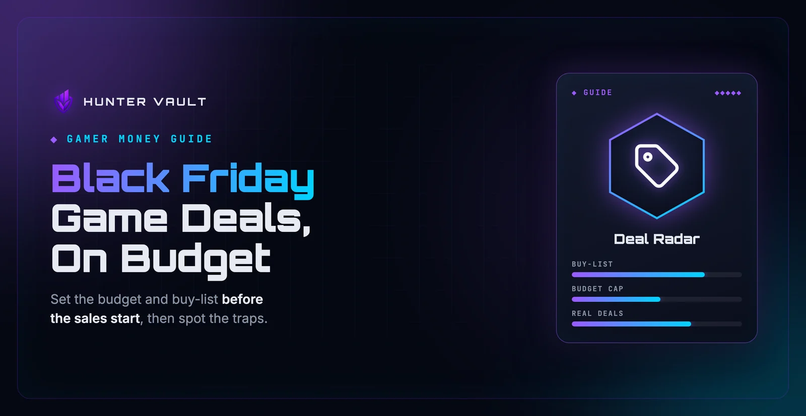 A Black Friday gaming buy-list with a set budget cap next to a pile of discounted games