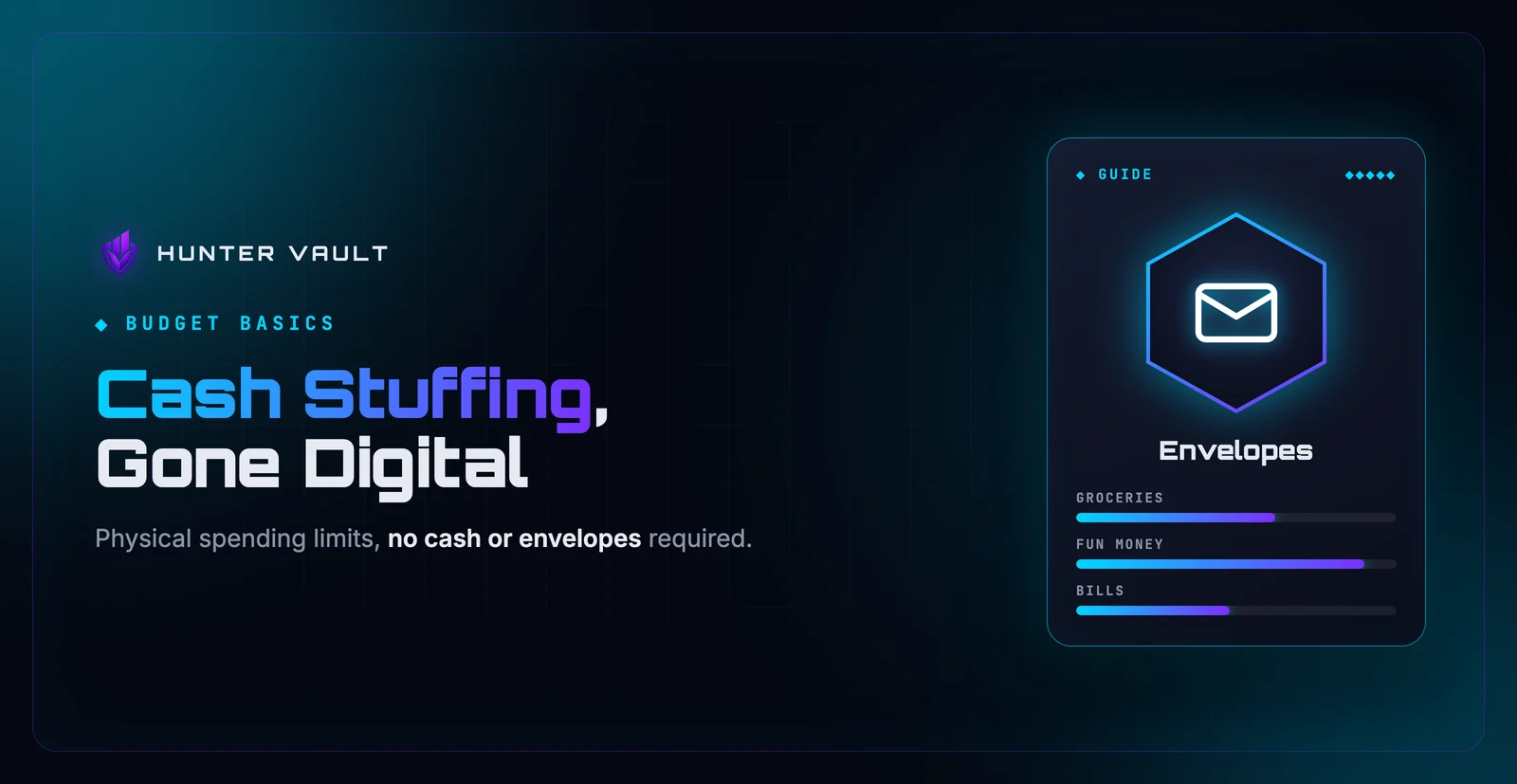 A digital version of cash stuffing showing spending categories as labeled vaults instead of physical envelopes