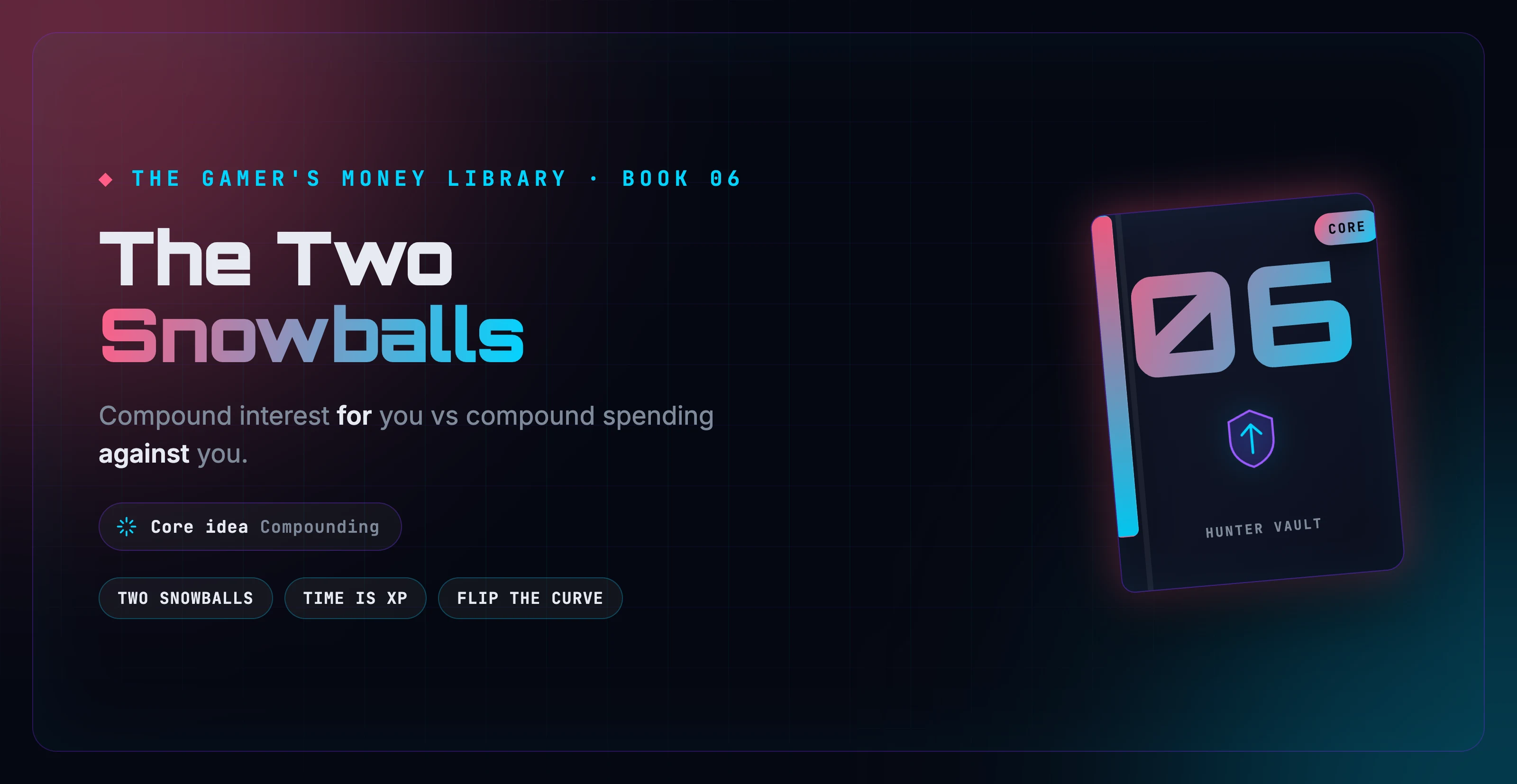 Two snowballs rolling in opposite directions, one labeled savings and one labeled subscriptions
