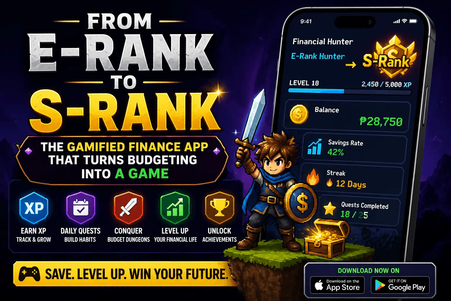 From E-Rank to S-Rank — the gamified personal finance tracker Hunter Vault that turns budgeting into RPG-style progress