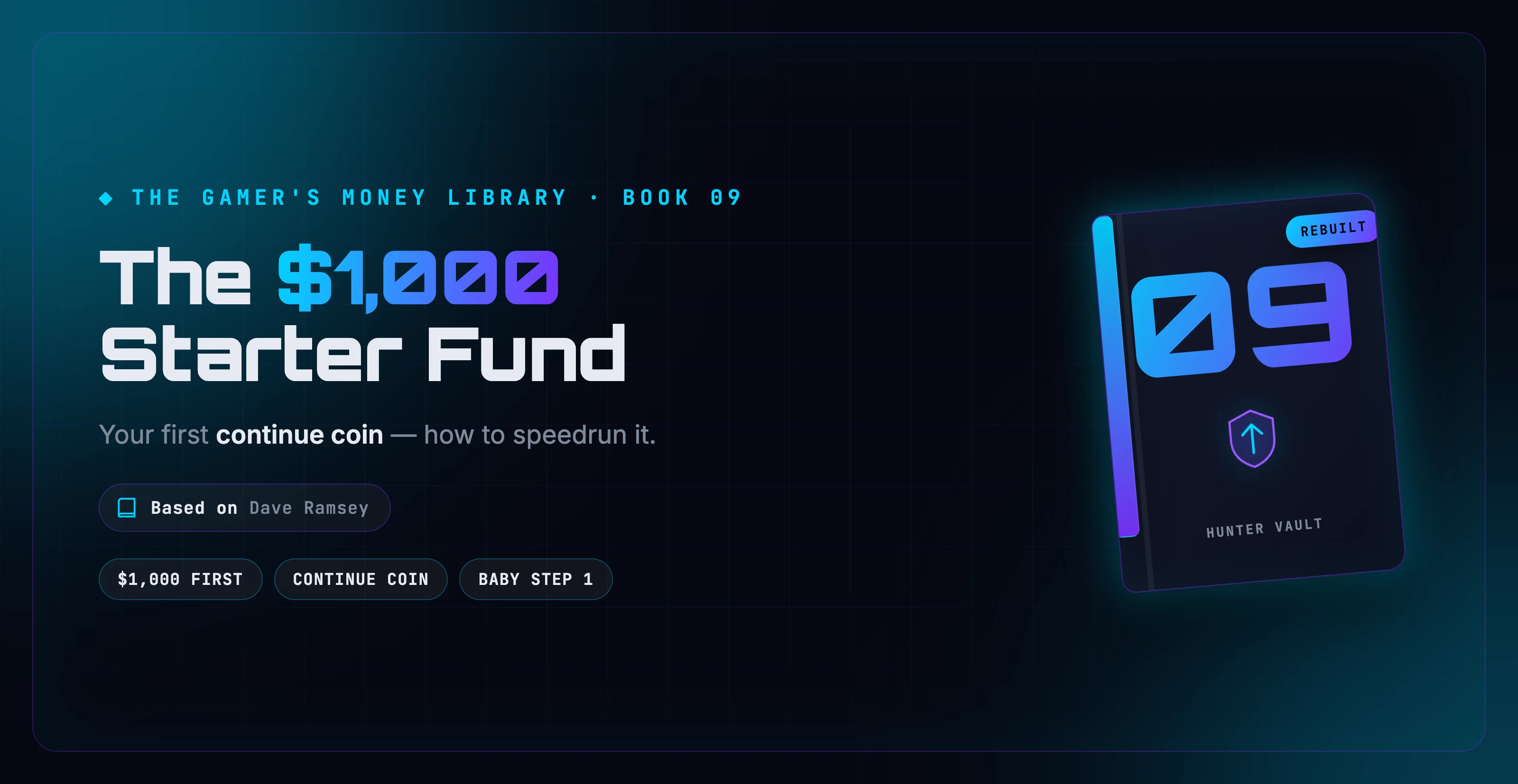 A glowing continue coin and extra-life icon representing a gamer's $1,000 starter emergency fund