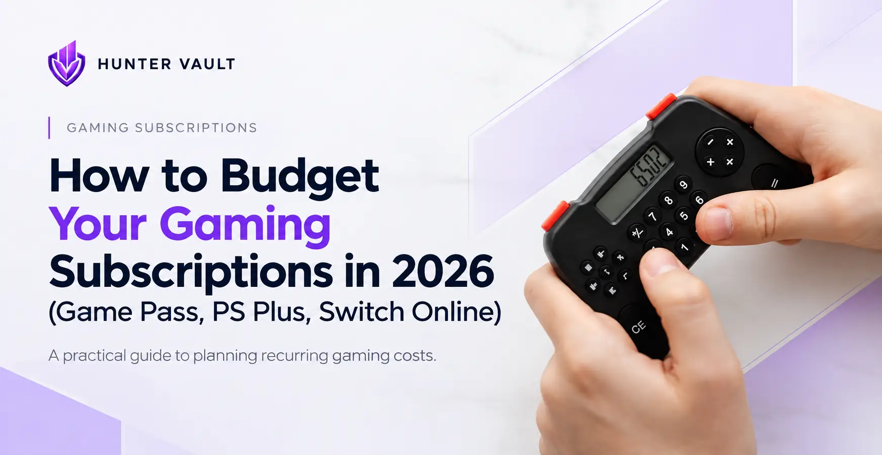 A controller resting on a desk next to a monthly budget tracker showing gaming subscription costs for Game Pass, PS Plus, and Nintendo Switch Online