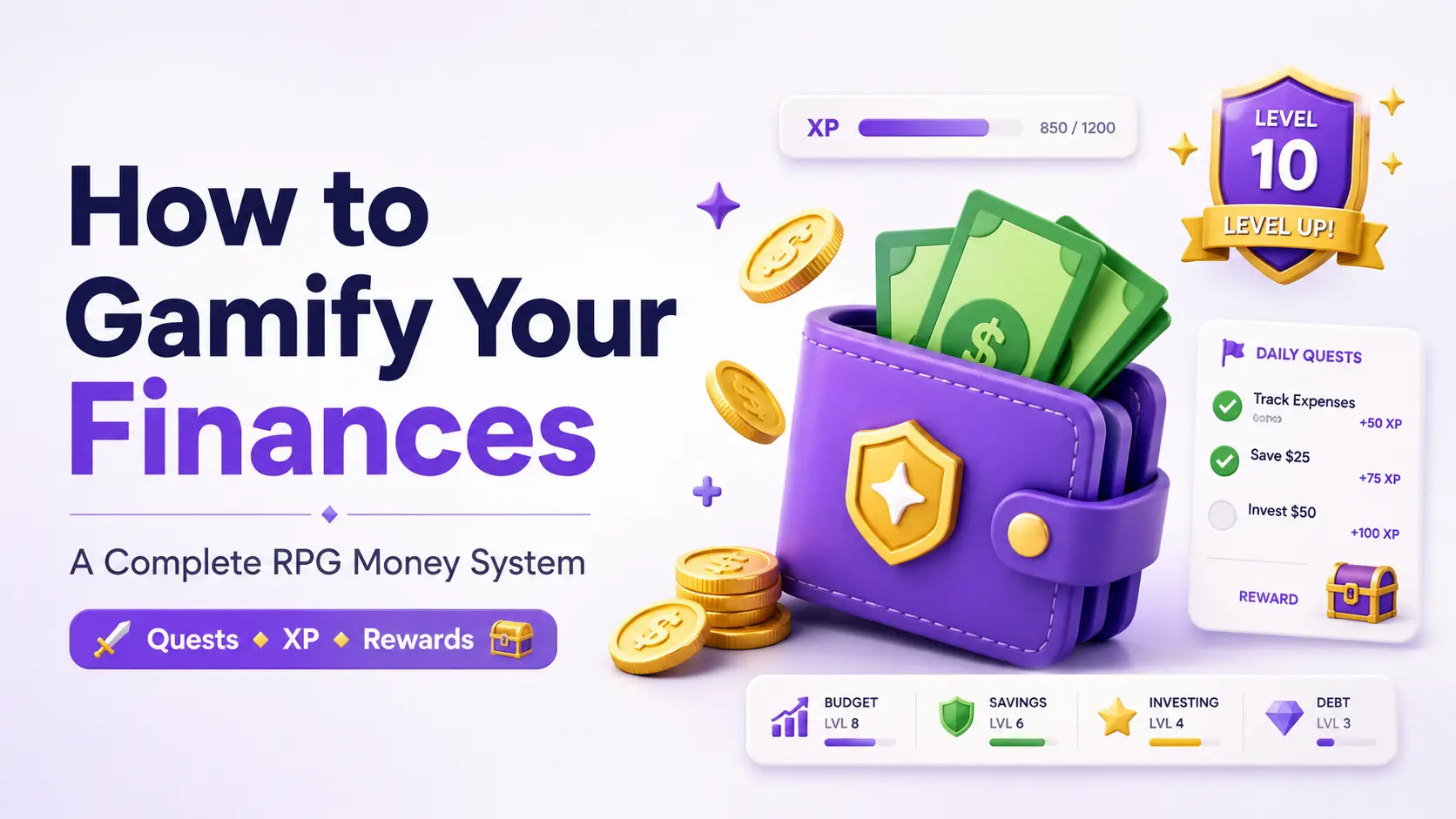 How to gamify your finances — a complete RPG money system of quests, XP, levels, streaks, and bosses