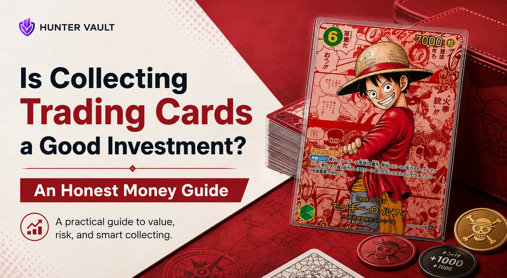 Trading cards in PSA graded slabs next to a financial planning notebook showing investment considerations