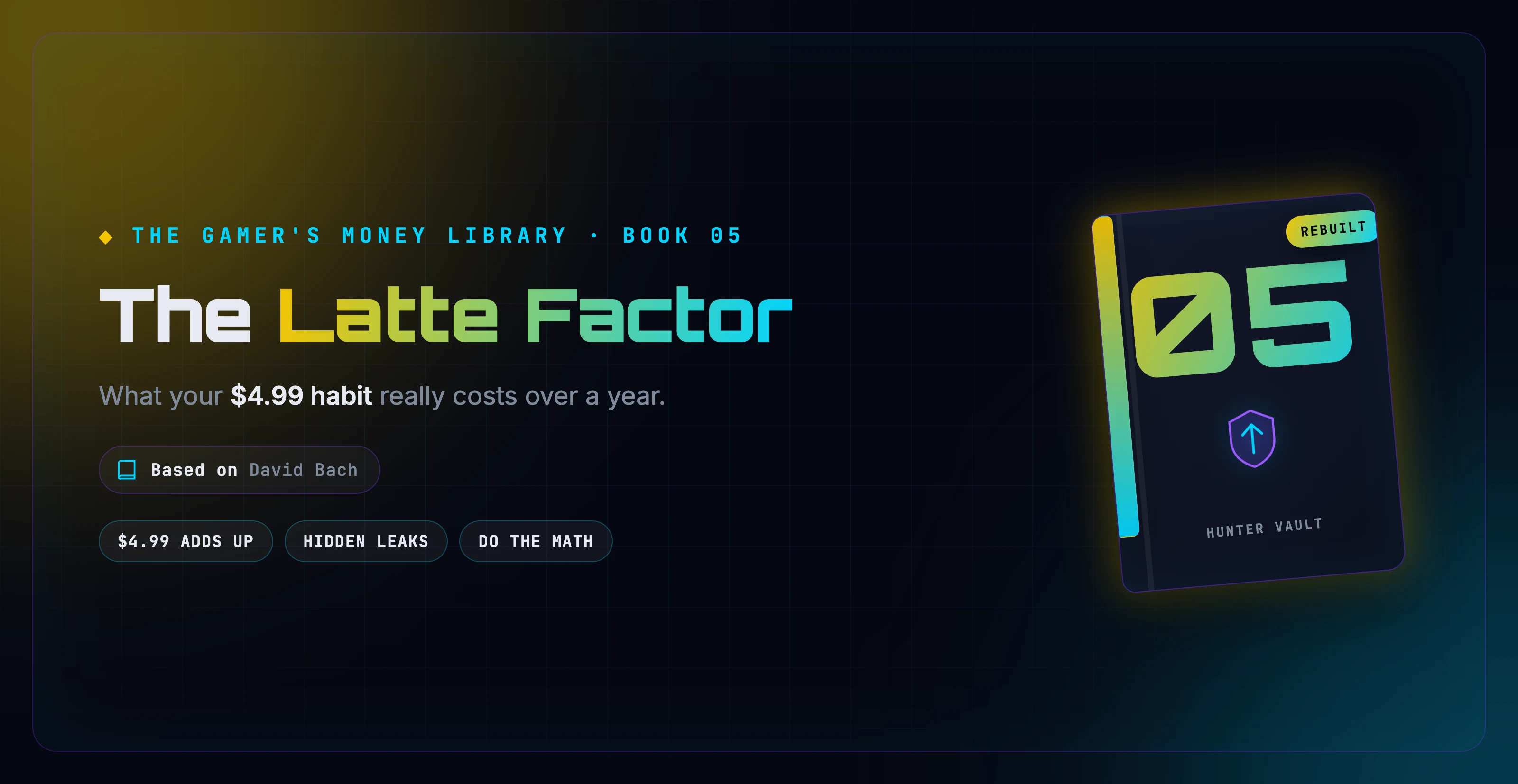 Stacks of small gem-pack and battle-pass purchases compounding into a large yearly total, illustrating the Latte Factor