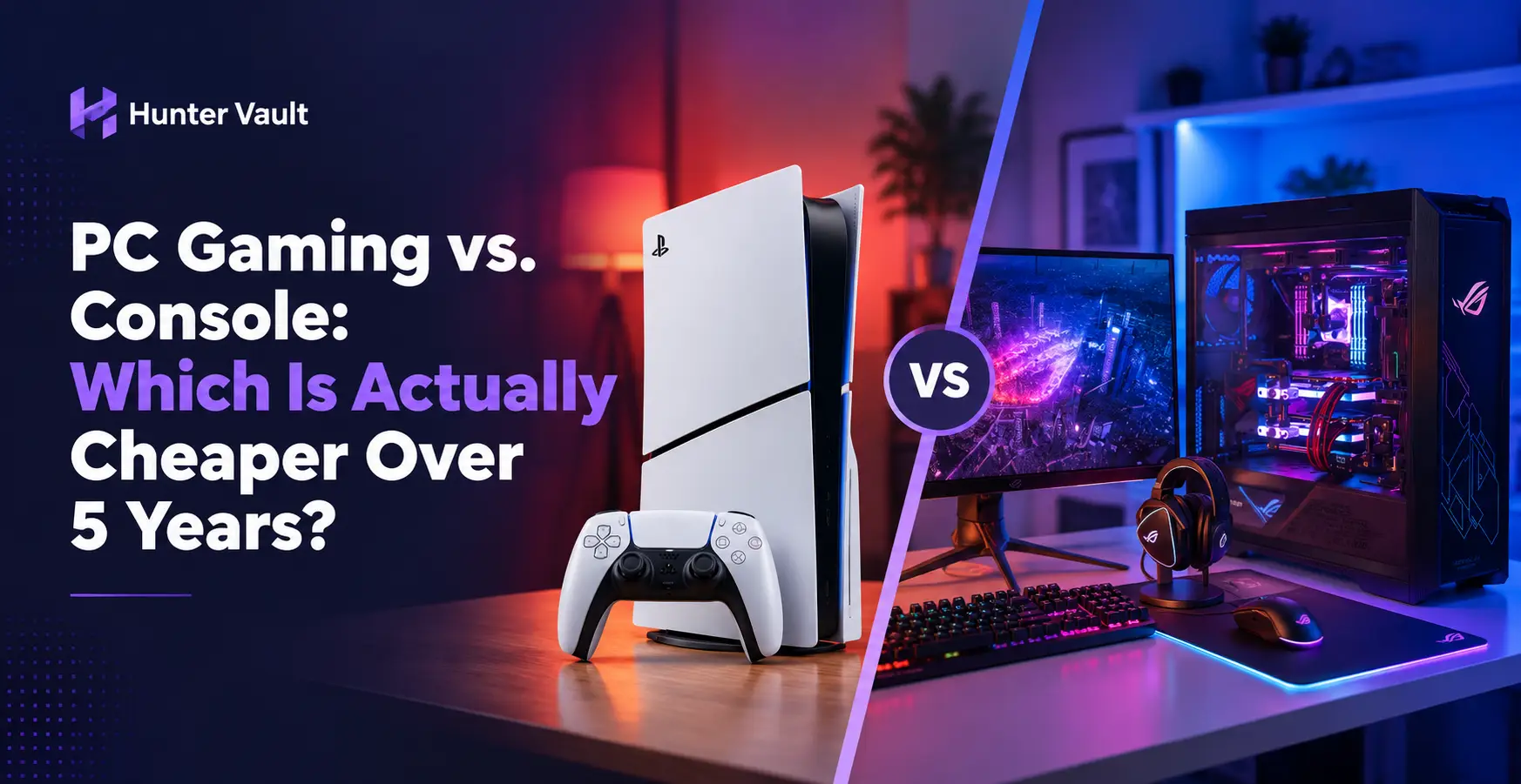 PC gaming versus console total cost comparison over 5 years including hardware, games, and subscriptions