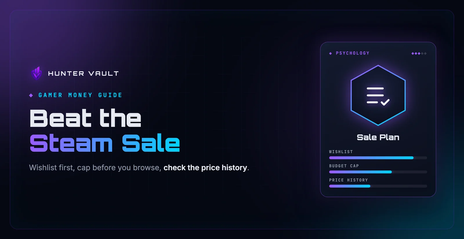 A Steam sale countdown timer on a monitor with a controller and an untouched game library in the background