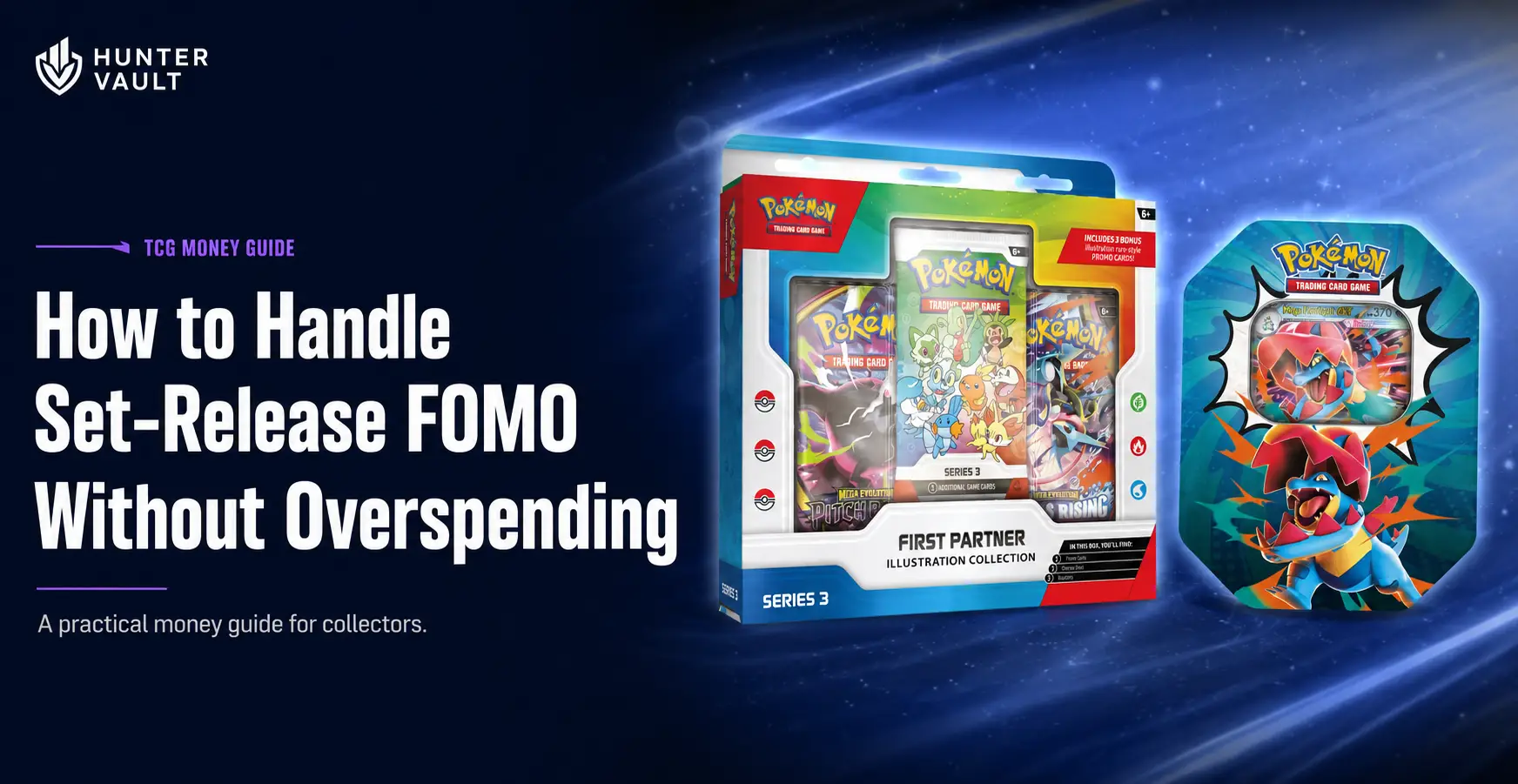 New trading card game set booster boxes on a shelf surrounded by excited social media notifications