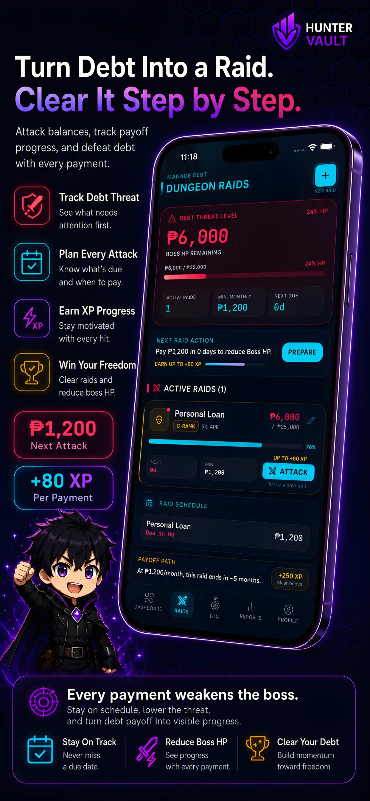 Hunter Vault rank progression and achievements screen showing milestone badges