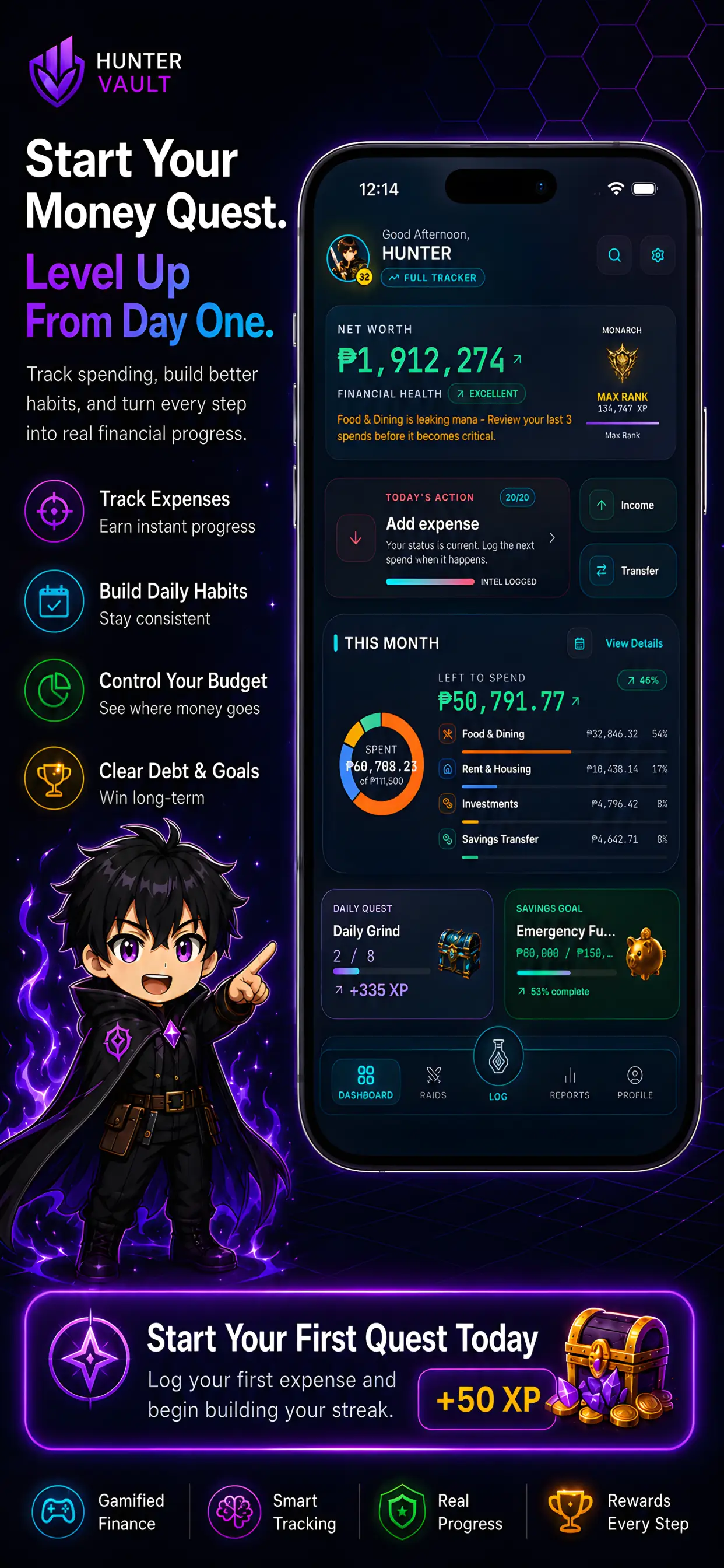 Hunter Vault multiple savings goals with individual progress bars and milestone markers